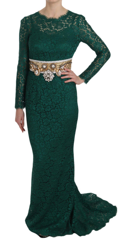 Dolce &amp; Gabbana Emerald Elegance Sukienka z długim rękawem i długością do ziemi