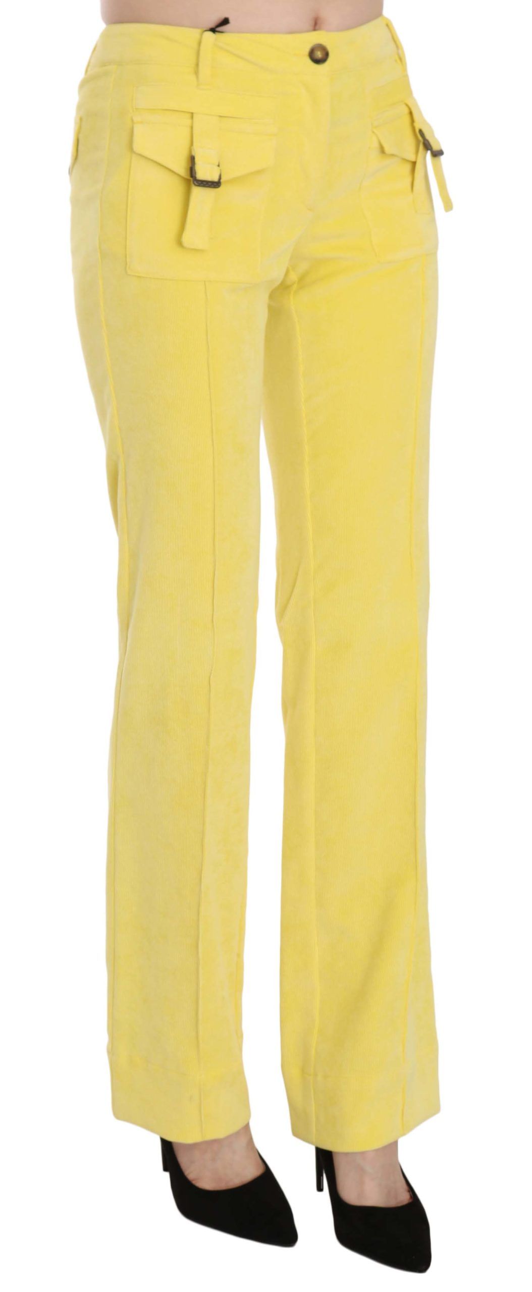 Spodnie Just Cavalli Chic Yellow Corduroy Mid Waist