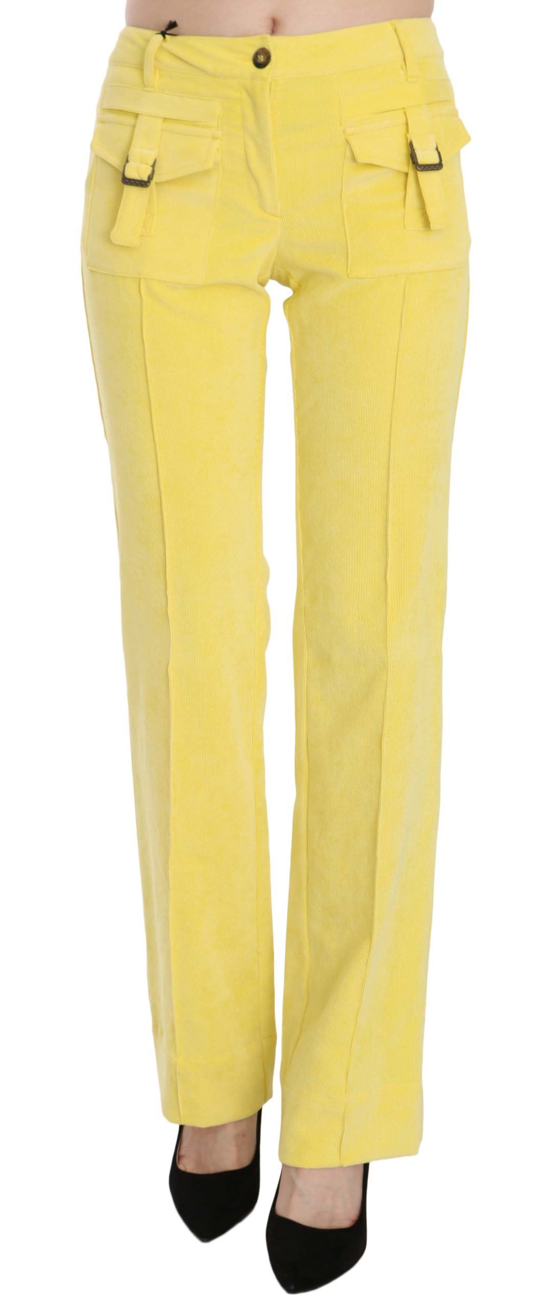 Spodnie Just Cavalli Chic Yellow Corduroy Mid Waist