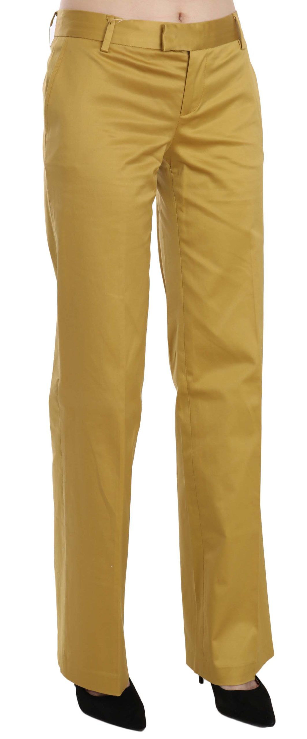 Spodnie bawełniane Just Cavalli Mustard Mid Waist Tailored