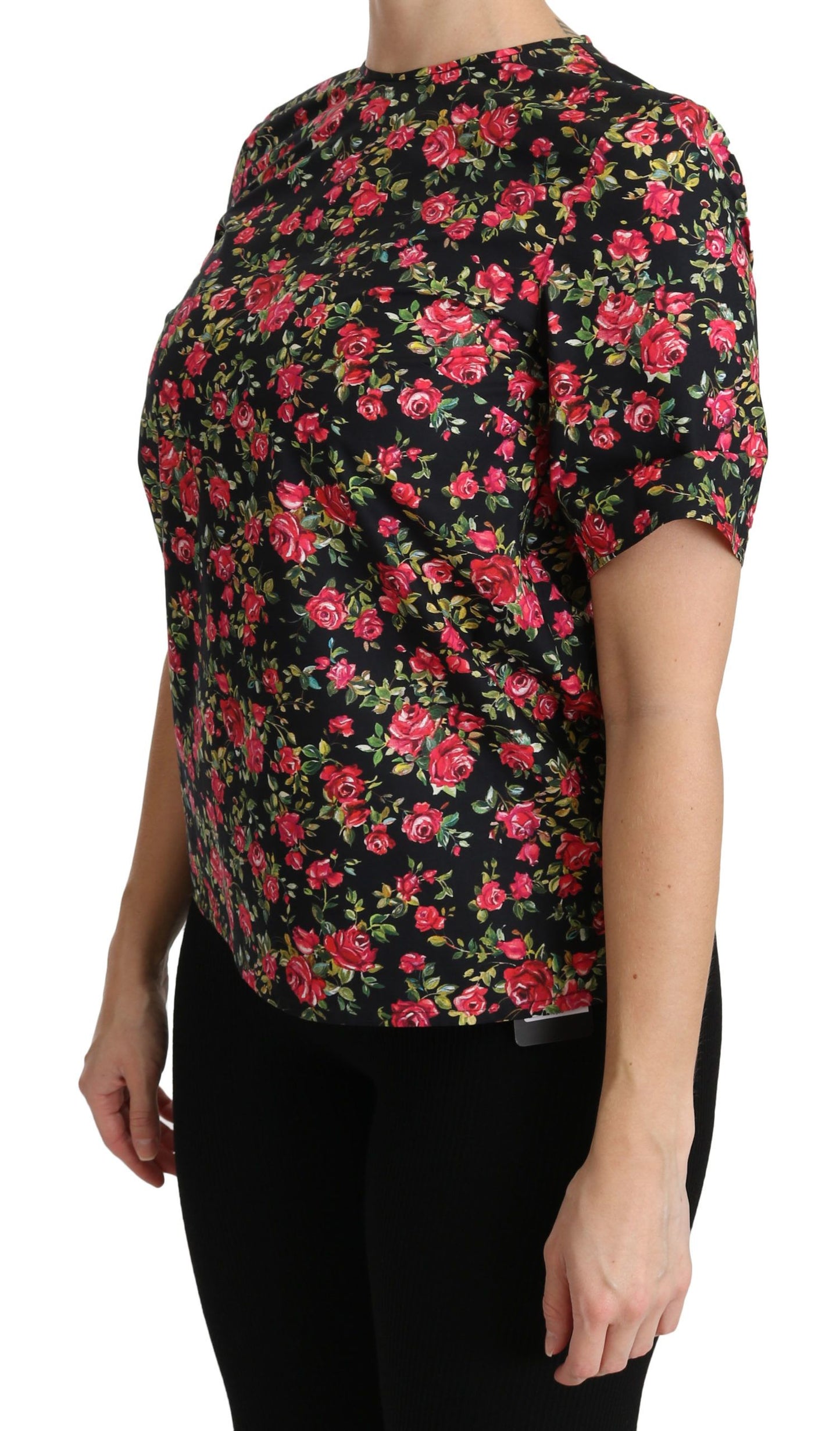 Dolce & Gabbana Elegant Black Floral Crew Neck Top