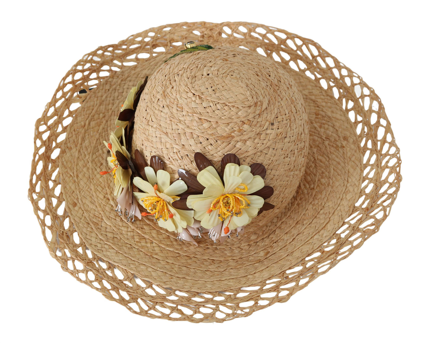 Dolce &amp; Gabbana Elegancki beżowy kwiatowy kapelusz typu bucket