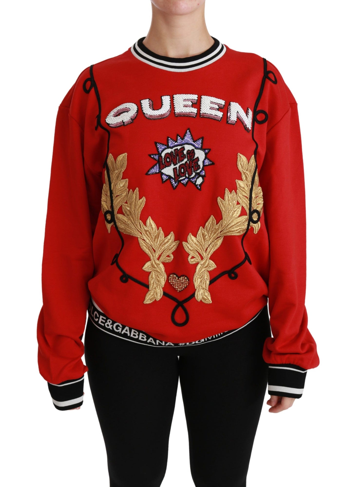 Dolce &amp; Gabbana Radiant Red Sequined Crew Neck Sweter