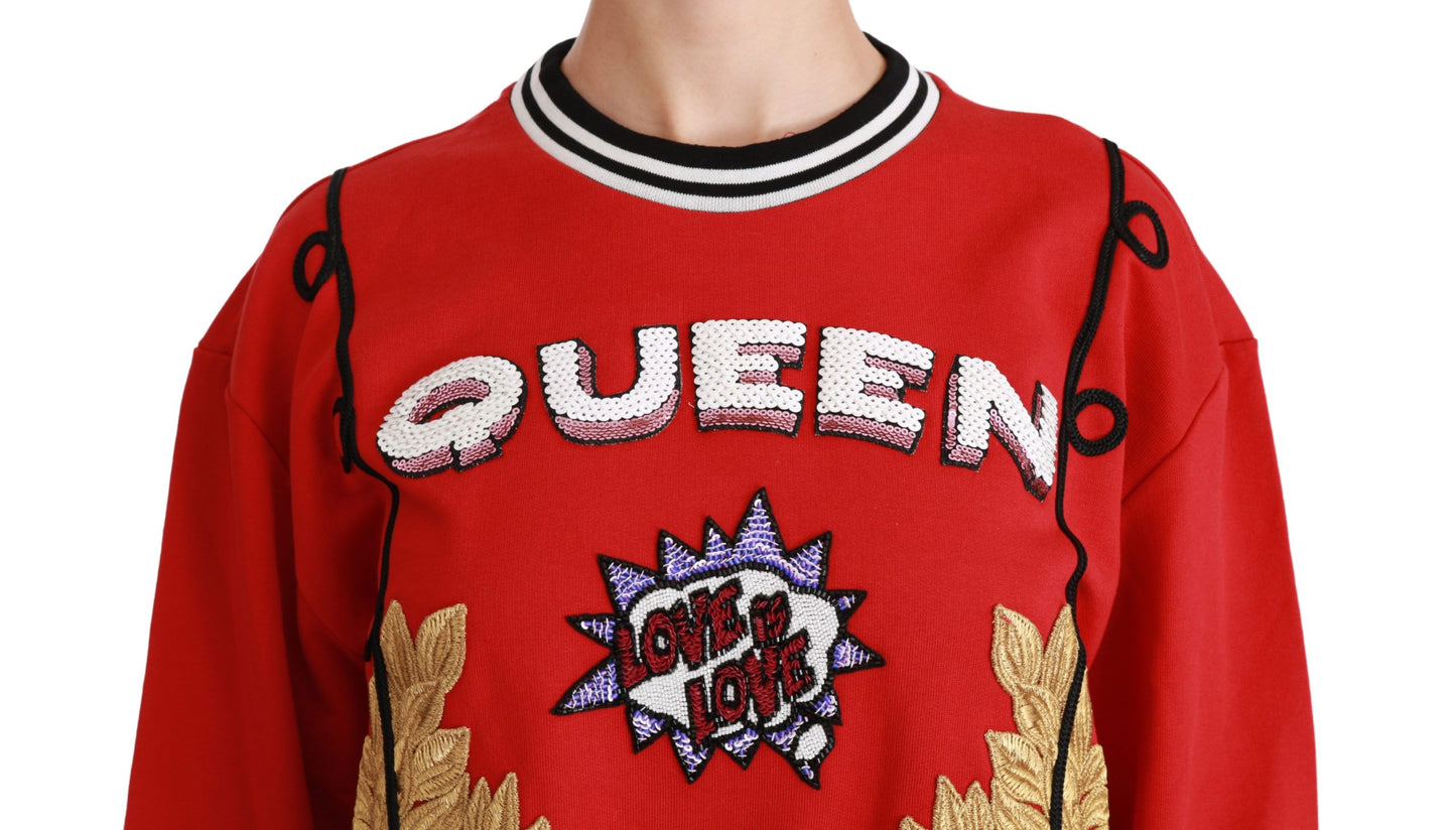 Dolce &amp; Gabbana Radiant Red Sequined Crew Neck Sweter