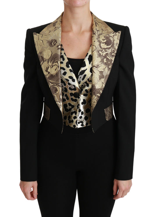 Dolce &amp; Gabbana Opulent Black Gold Floral Jacket i zestaw kamizelek