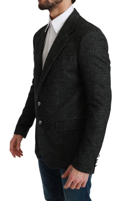 Dolce &amp; Gabbana Elegancka Szara Kratka Slim Fit Blazer