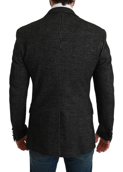 Dolce &amp; Gabbana Elegancka Szara Kratka Slim Fit Blazer