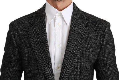 Dolce &amp; Gabbana Elegancka Szara Kratka Slim Fit Blazer