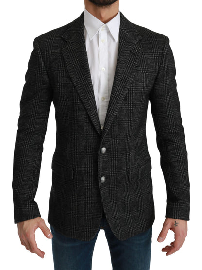 Dolce &amp; Gabbana Elegancka Szara Kratka Slim Fit Blazer