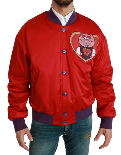 Kurtka typu bomber Dolce &amp; Gabbana Vibrant Red z wielokolorowym motywem