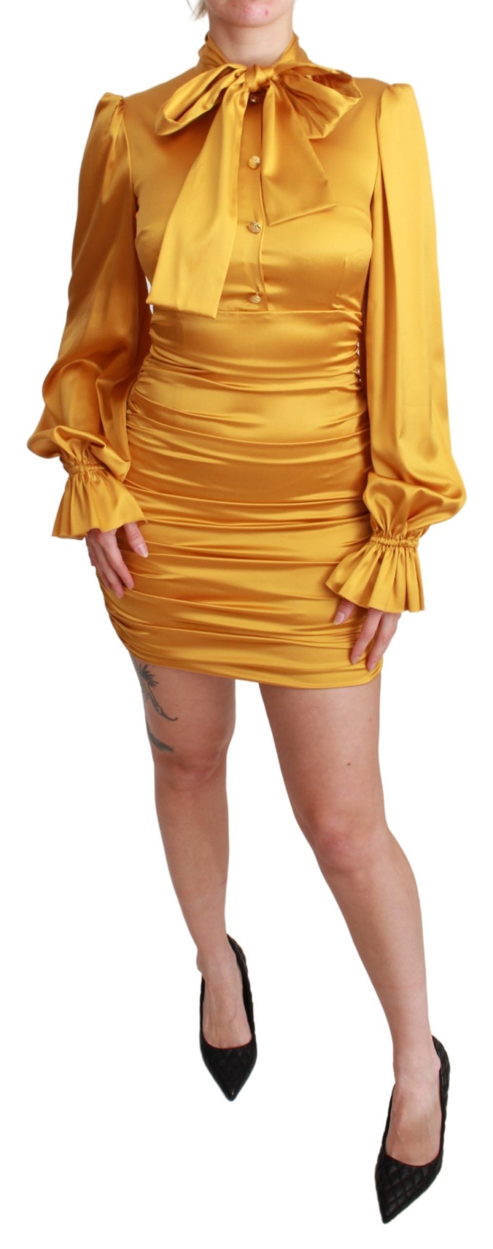 Dolce &amp; Gabbana Radiant Yellow Silk Bodycon Mini Dress