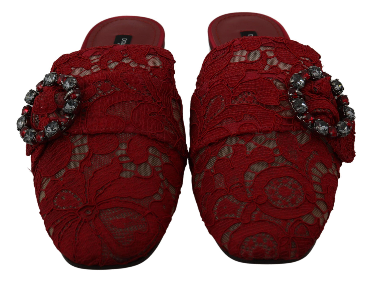 Dolce &amp; Gabbana Radiant Red Slide Flats z kryształowymi zdobieniami