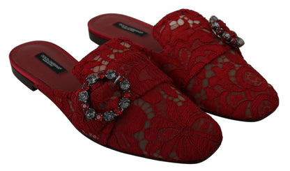 Dolce &amp; Gabbana Radiant Red Slide Flats z kryształowymi zdobieniami