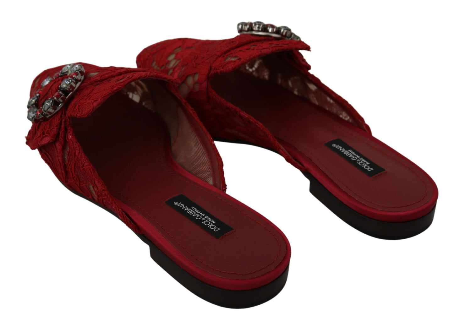 Dolce &amp; Gabbana Radiant Red Slide Flats z kryształowymi zdobieniami