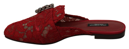 Dolce &amp; Gabbana Radiant Red Slide Flats z kryształowymi zdobieniami