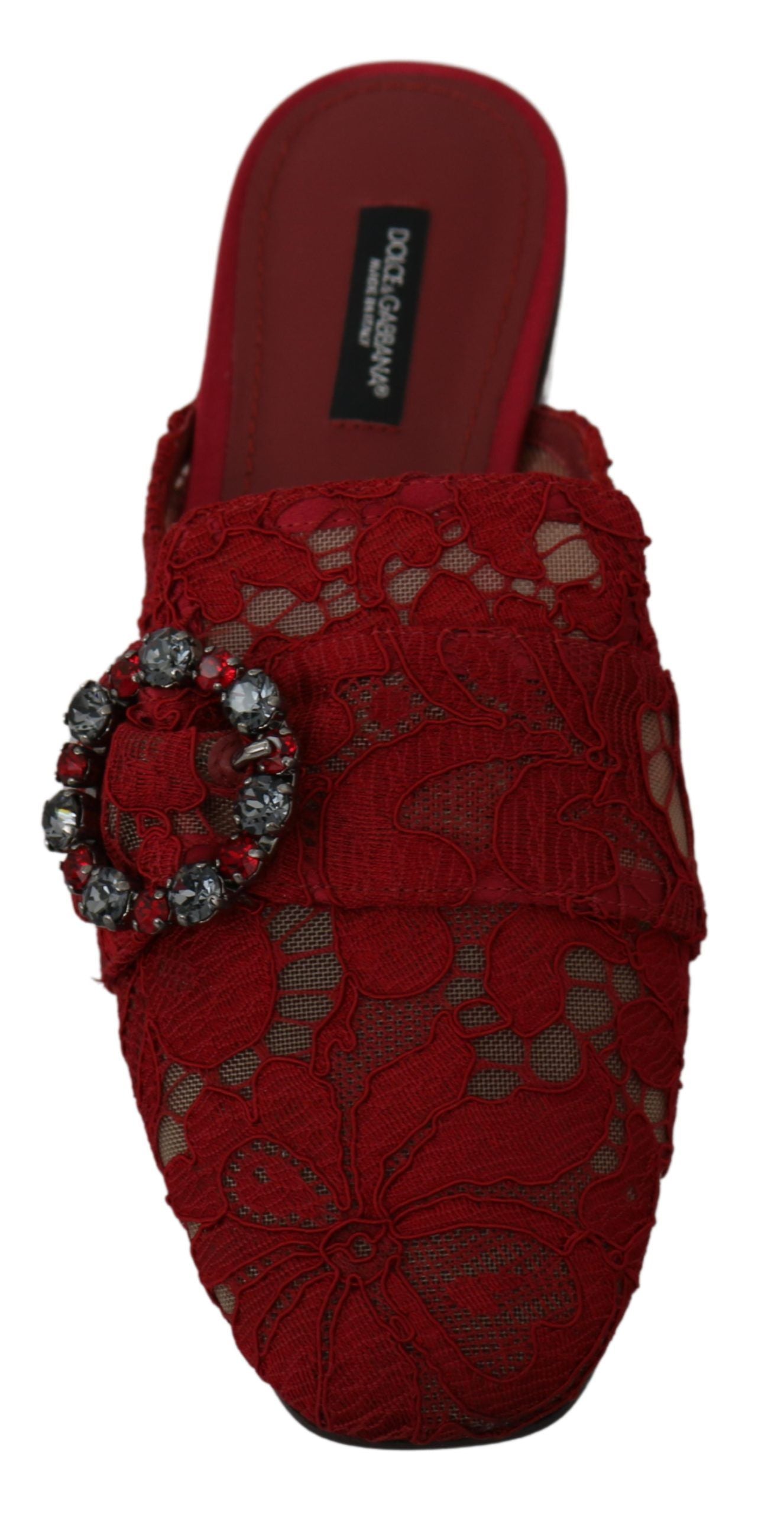 Dolce &amp; Gabbana Radiant Red Slide Flats z kryształowymi zdobieniami