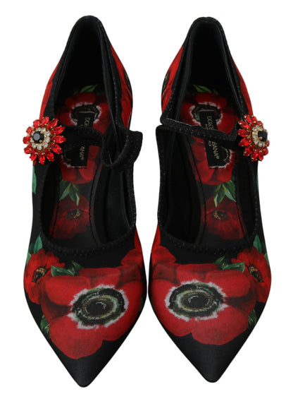 Dolce &amp; Gabbana Floral Mary Janes Pumps z kryształowymi zdobieniami