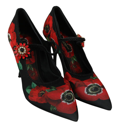 Dolce &amp; Gabbana Floral Mary Janes Pumps z kryształowymi zdobieniami