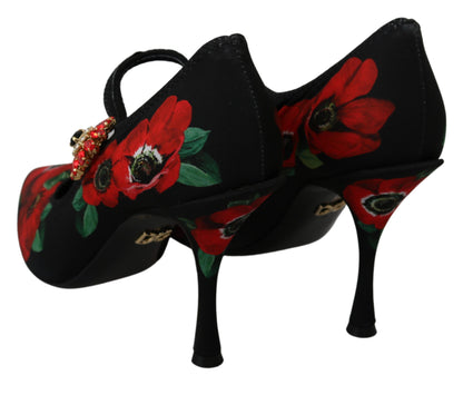 Dolce &amp; Gabbana Floral Mary Janes Pumps z kryształowymi zdobieniami