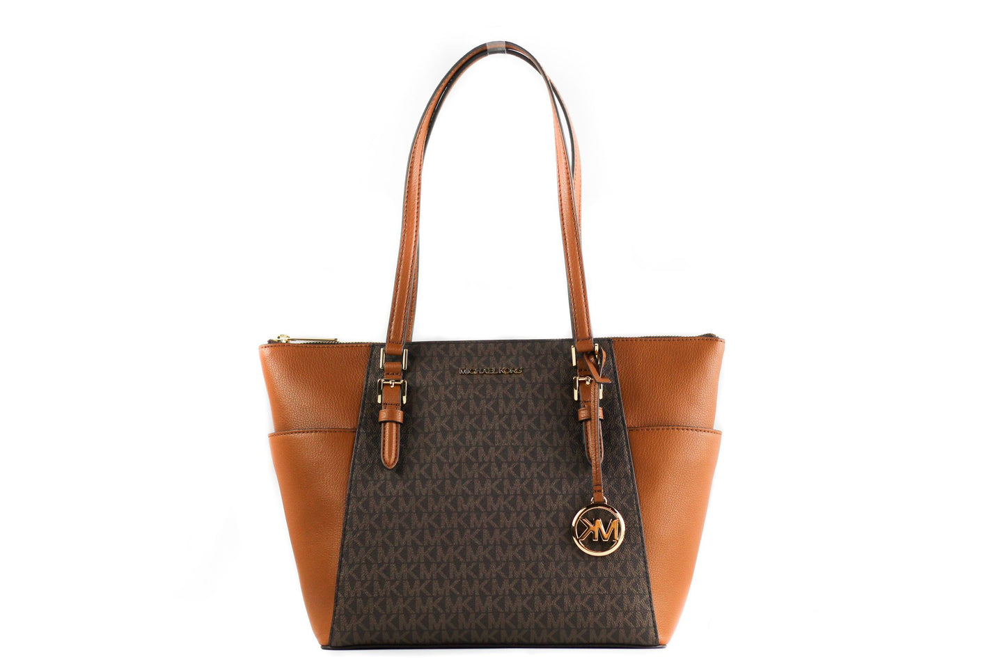 Michael Kors Charlotte Signature Leather Large Top Zip Tote Torebka Torebka (Brązowa)