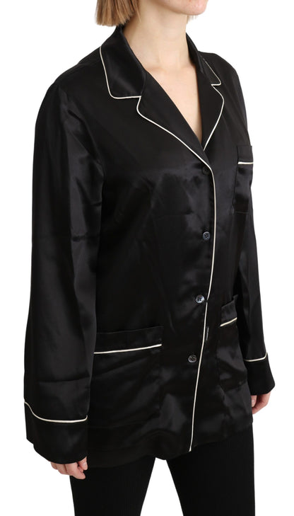 Dolce & Gabbana Elegant Silk Black Button-Up Blouse