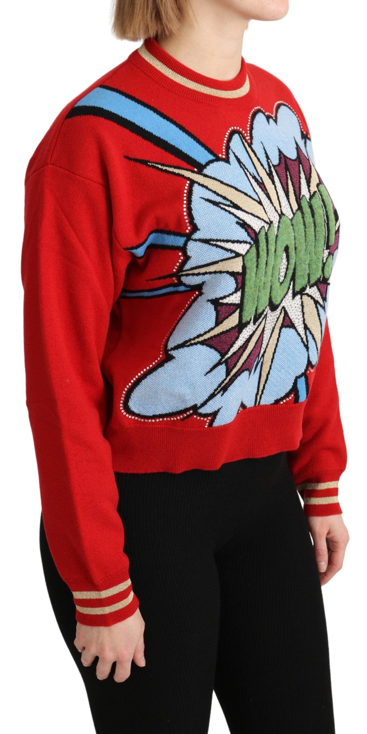 Dolce &amp; Gabbana Radiant Red Cartoon Motive Sweter Kaszmirowy