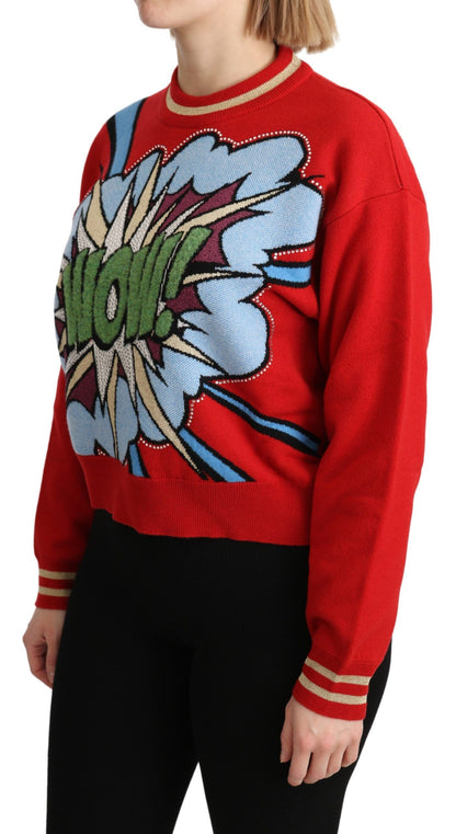 Dolce &amp; Gabbana Radiant Red Cartoon Motive Sweter Kaszmirowy