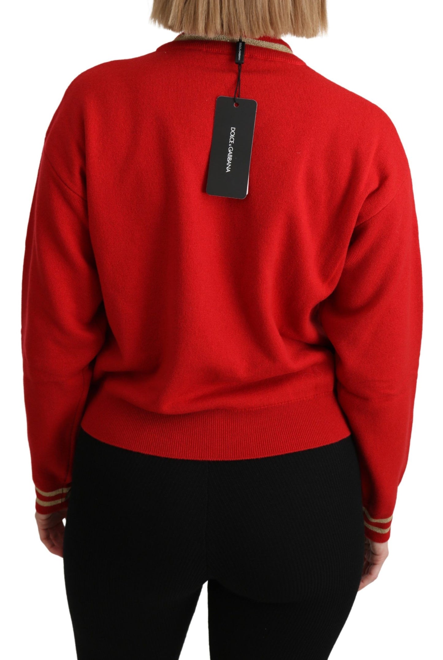 Dolce &amp; Gabbana Radiant Red Cartoon Motive Sweter Kaszmirowy