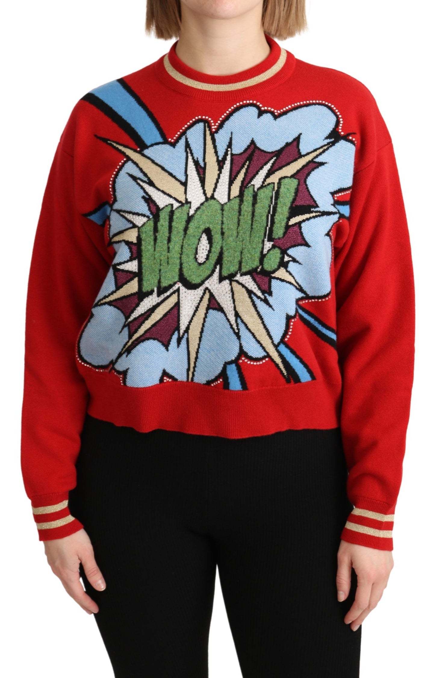 Dolce &amp; Gabbana Radiant Red Cartoon Motive Sweter Kaszmirowy