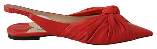 Jimmy Choo Chic Red Pointed Toe skórzane płaskie buty