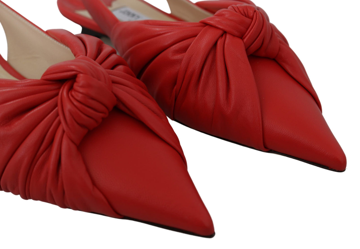 Jimmy Choo Chic Red Pointed Toe skórzane płaskie buty