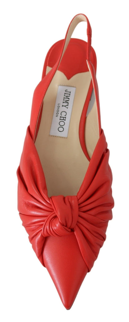 Jimmy Choo Chic Red Pointed Toe skórzane płaskie buty