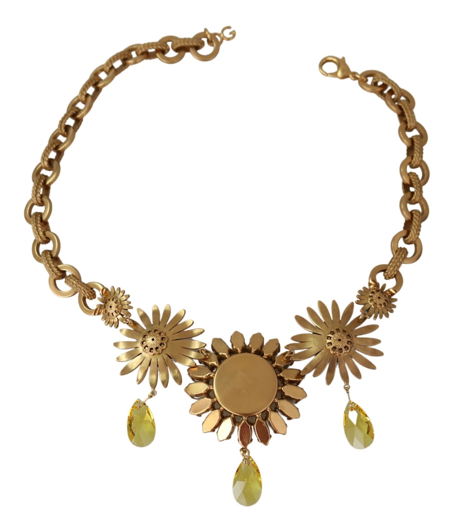 Dolce & Gabbana Elegant Gold Floral Crystal Statement Necklace