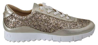 Jimmy Choo Antique Gold Glitter Skórzane Trampki