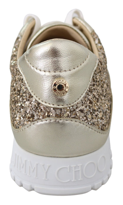 Jimmy Choo Antique Gold Glitter Skórzane Trampki