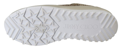 Jimmy Choo Antique Gold Glitter Skórzane Trampki