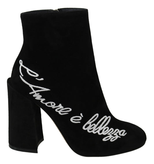 Dolce & Gabbana Embroidered Ankle Boots in Lambskin Suede