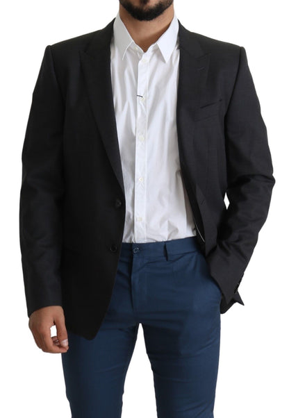 Dolce &amp; Gabbana Elegancka Szara Wełniana Jedwabna Mieszanka Slim Fit Blazer