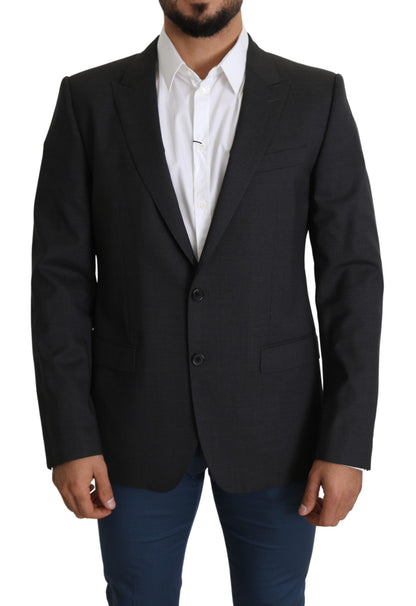 Dolce &amp; Gabbana Elegancka Szara Wełniana Jedwabna Mieszanka Slim Fit Blazer