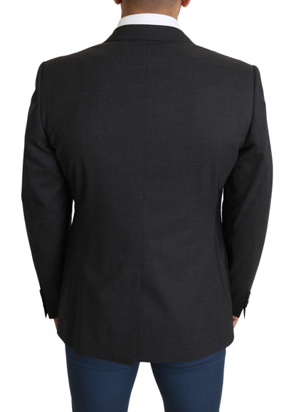 Dolce &amp; Gabbana Elegancka Szara Wełniana Jedwabna Mieszanka Slim Fit Blazer