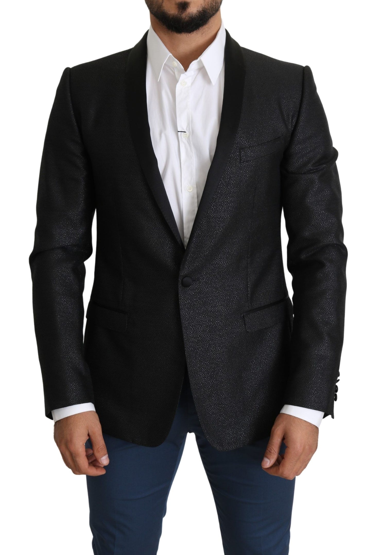 Dolce &amp; Gabbana Elegancka Czarna Żakardowa Marynarka Slim Fit