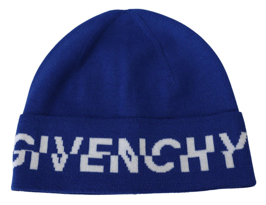 Givenchy Chic Unisex Wełniana Czapka Beanie w Kolorze Kobaltowym z Logo