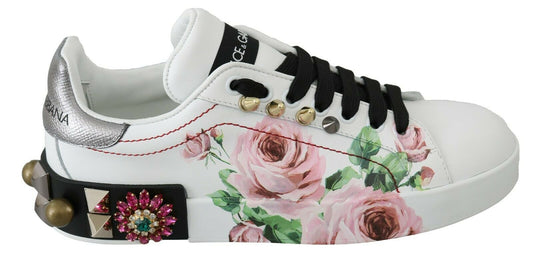 Dolce & Gabbana Floral Crystal-Embellished Leather Sneakers