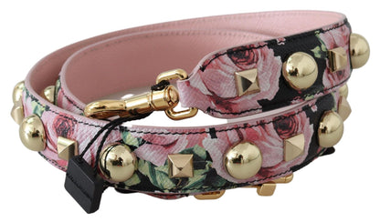 Pasek skórzany Dolce &amp; Gabbana Floral Gold Stud w kolorze różowym