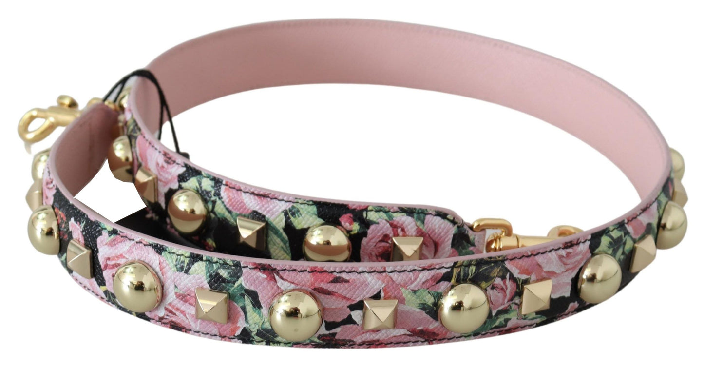 Pasek skórzany Dolce &amp; Gabbana Floral Gold Stud w kolorze różowym