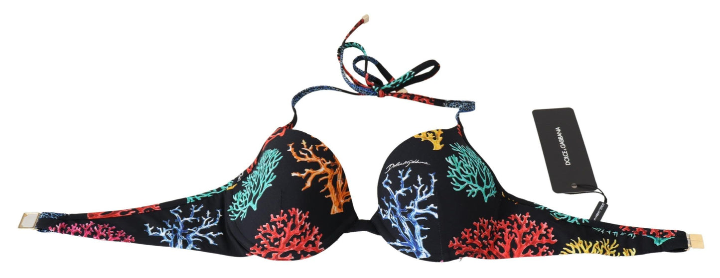 Dolce &amp; Gabbana Chic Czarny koralowy nadruk bikini góra