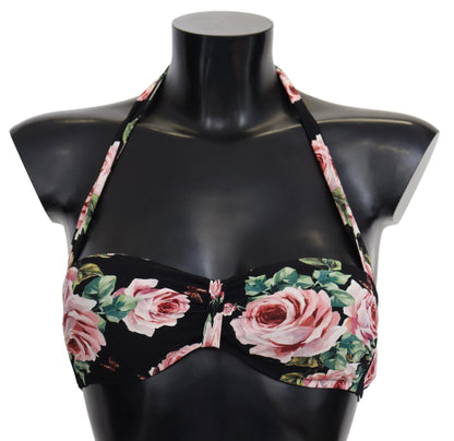 Dolce &amp; Gabbana Elegancki Czarny Kwiatowy Bikini Top