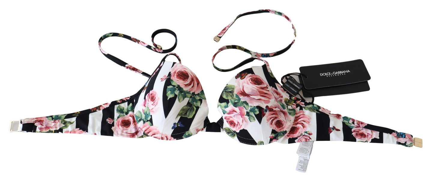 Dolce &amp; Gabbana Chic Rose Print Bikini Top na eleganckie plażowe dni