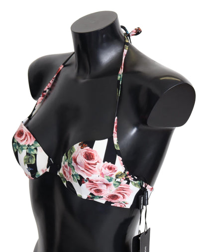 Dolce &amp; Gabbana Chic Rose Print Bikini Top na eleganckie plażowe dni