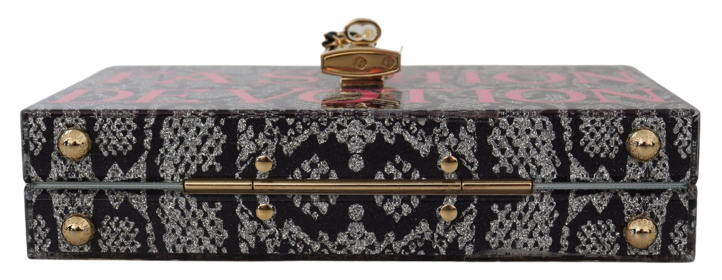 Dolce &amp; Gabbana Szara kopertówka Dolce Box z żywicy ze złotymi detalami